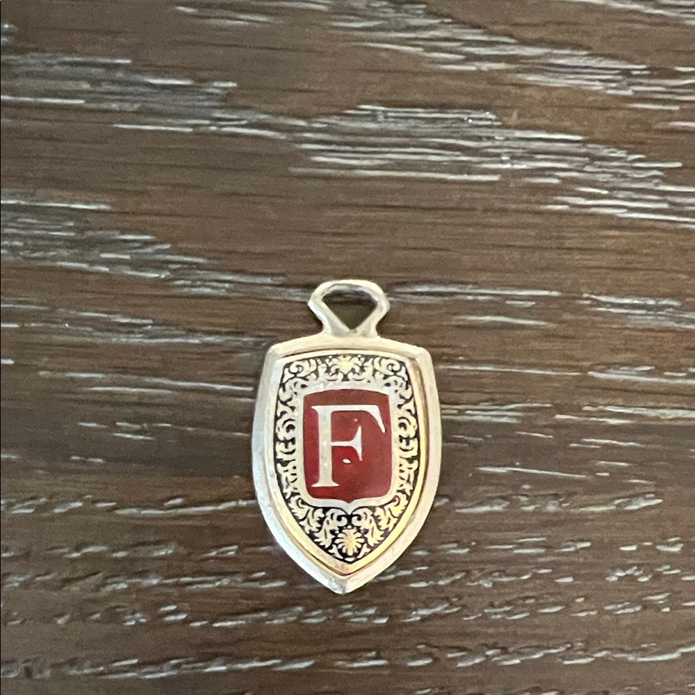 “F” Pendant Light Gold Colored With Black Design & Dark Red Background Initial F